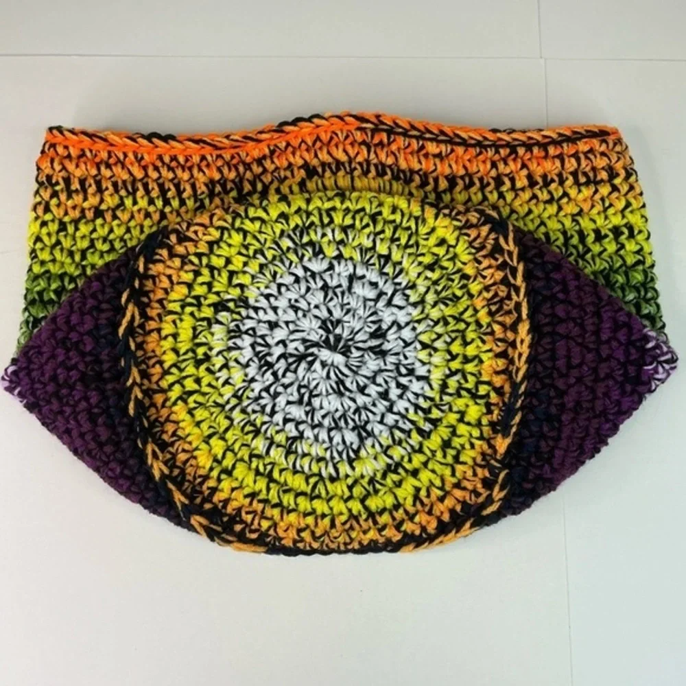 Handcrafted Multicolor Crochet Scrap Woven Tote Bag Basket Storage Handmade Knit